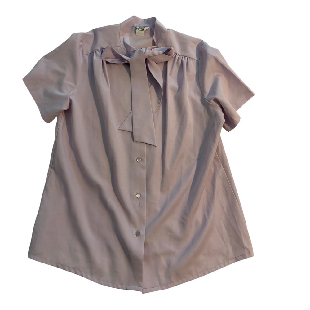 Sears The Fashion Place Blouse Secretary Lavender Tie Neck Vintage 70s 80s L